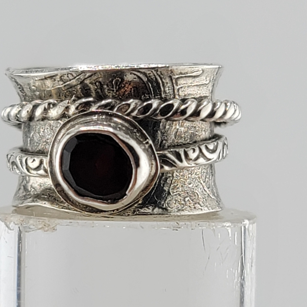 GARNET ANXIETY RELIEF RING HANDMADE IN STERLING SILVER SZ 6